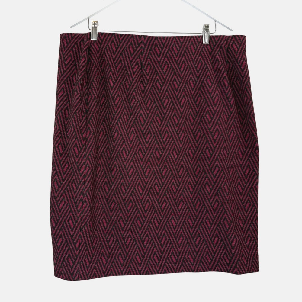Jones Studio 1X Black Pink Geometric Jacquard Pencil Skirt Knee Length